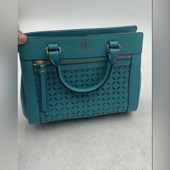kate spade Handbags - Kate Spade Turquoise Satchel with Geometric Cutouts nwot